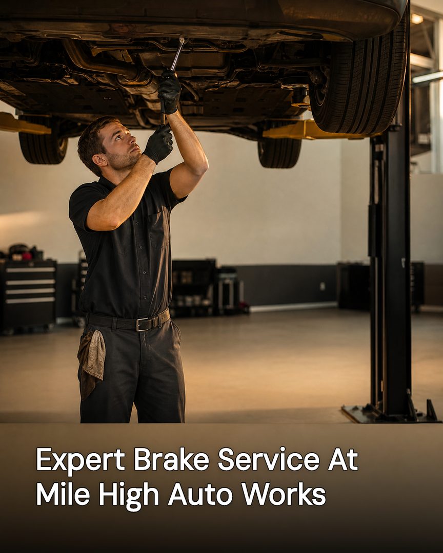 Generated post: technician servicing a car raised on a shop lift