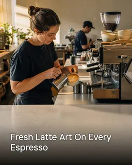 Generated post: barista pouring latte art at an espresso bar